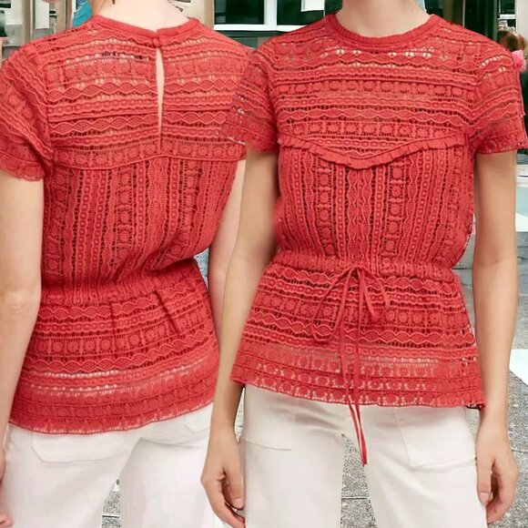 Anthropologie Tops - NWOT CAROLINA K ANTHROPOLOGIE ( S ) "Bernice" Coral Lace Eyelet Peplum Top